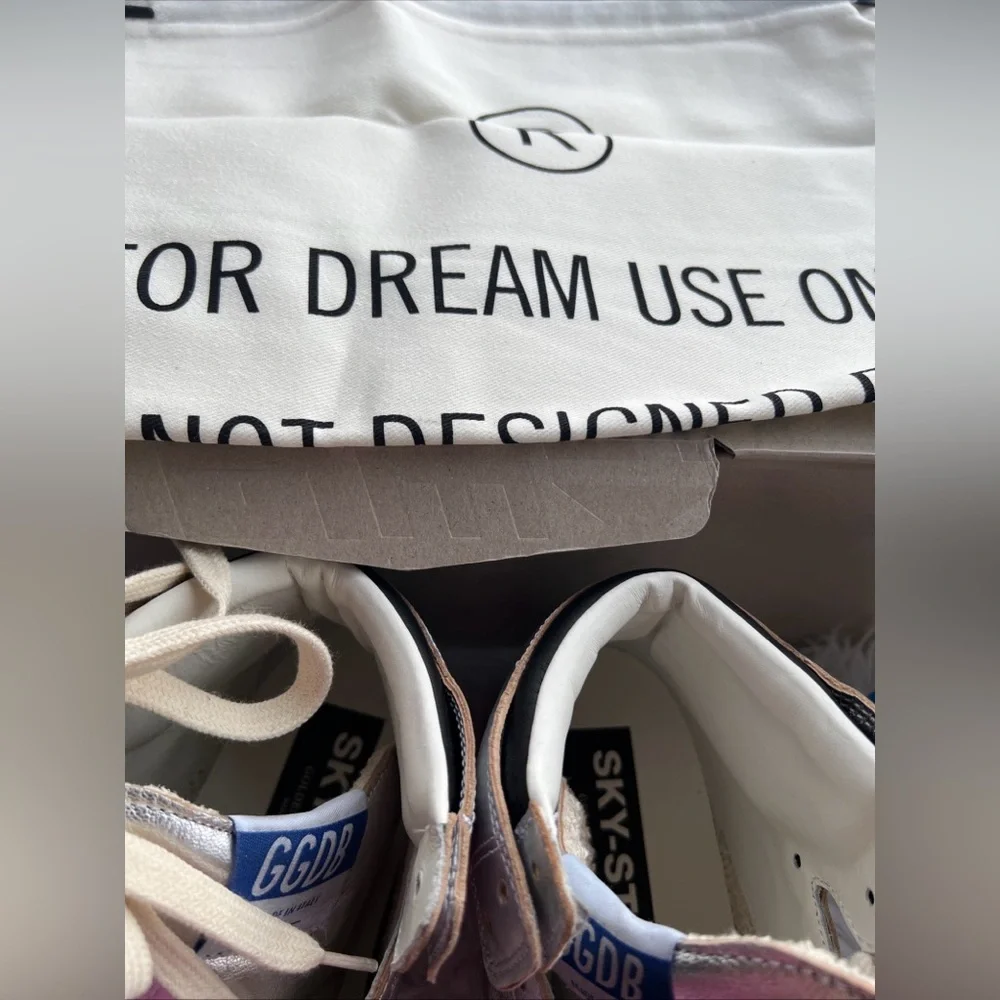 Golden Goose Sky-Star silver metallic leather + black Star High Top Sneakers 37 - Picture 5 of 10